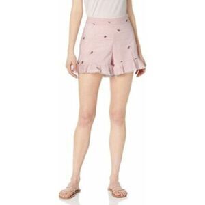 JOA Womens Pink White Floral Striped Ruffle Hem Side Zip Cotton Shorts Size XS